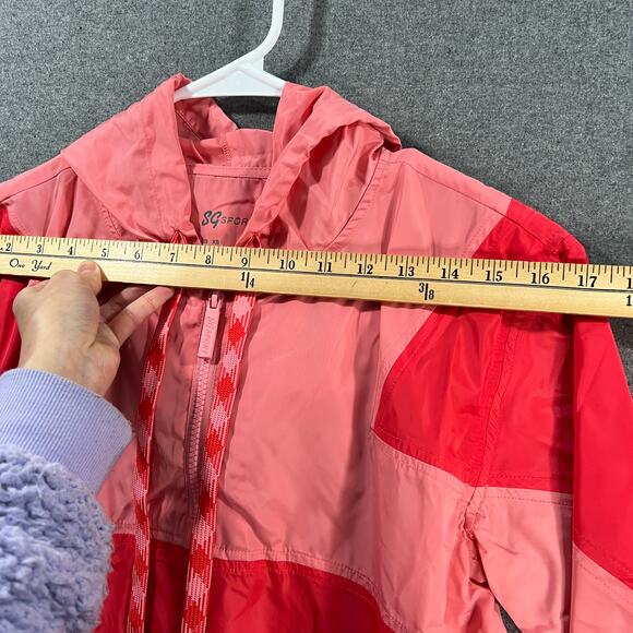 Susan Graver SG Sport Colorblacked Pullover Hooded Jac Melon/Coral X-Small - Picture 4 of 12